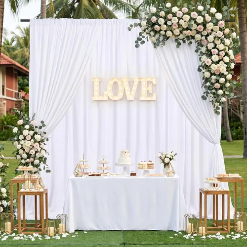 Miniatura 86 de Cortinas de Telón de Fondo Blanco de 2 Paneles 5 x 1,5 m de Poliéster, Telón de Fondo para Fotografía, Cortinas para Decoración de Fondo de Boda