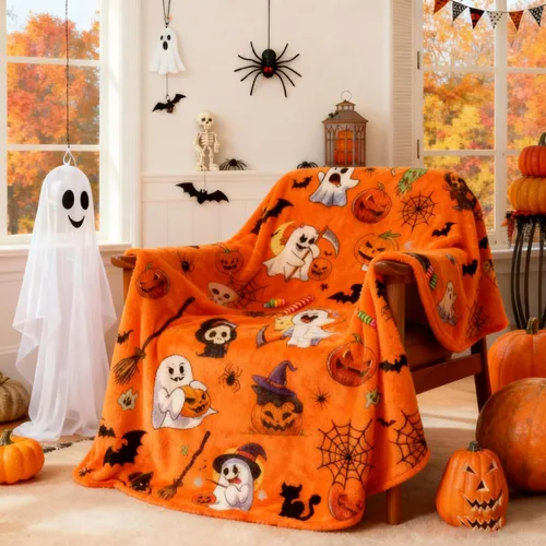Miniatura 9 de Manta de Halloween de 60 x 50 pulgadas – Manta de fantasma de franela suave, felpa acogedora para sofá, sofá y cama, decoración de otoño e invierno