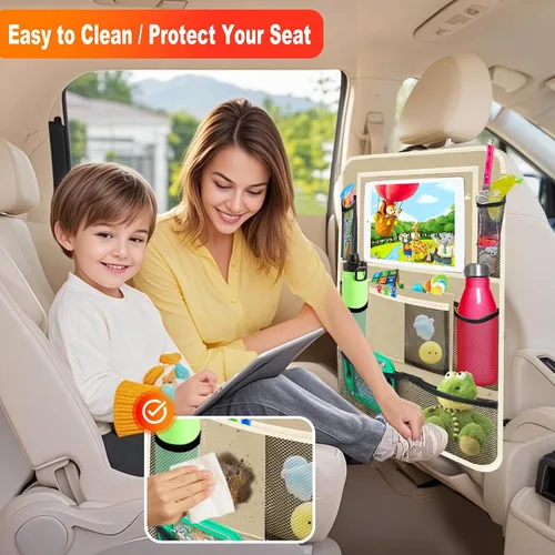 Miniatura 4 de Organizador de asiento trasero de automóvil, paquete de 2 organizadores de asiento trasero de automóvil con soporte para tableta de 11 pulgadas, 10