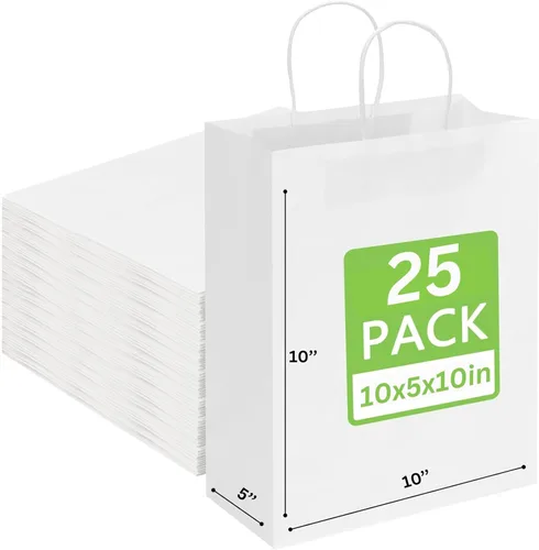 Miniatura 16 de JET PAPER BAGS - Bolsas grandes de papel blanco con asas de 18 x 7 x 18 pulgadas [25 piezas] ideales para llevar, comestibles, golosinas, venta al