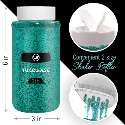 Miniatura 2 de Brillantina a granel, purpurina fina turquesa para manualidades, resina y álbumes de recortes, botellas agitadoras de 1 libra/16 onzas, ideales