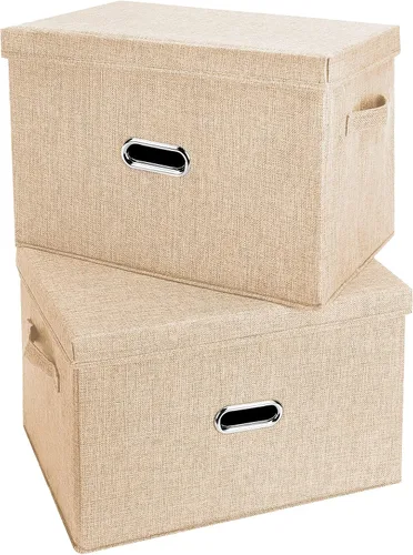 Miniatura 17 de Papeleras grandes plegables de tela de lino, con tapa y asas extraíbles, organizador de cajas de almacenamiento lavables, cubos con cubierta