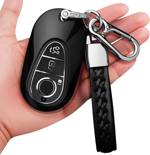 Funda para llavero de Mercedes Benz con llavero TPU suave de protección de 360 grados para Mercedes Benz Clase S Clase E Clase E 2020-2025 (negro)