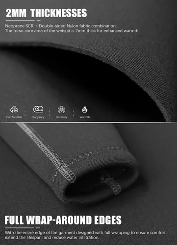 Miniatura 4 de Hevto - Traje de neopreno para hombre, 3/2 mm, chaqueta para surf, natación, cremallera frontal, para deportes acuáticos