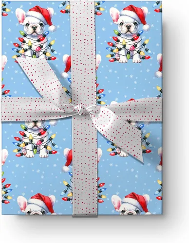 Miniatura 6 de Lindas luces de Navidad, papel de regalo de bulldog francés de Navidad, decoración de Navidad con temática de perro cachorro