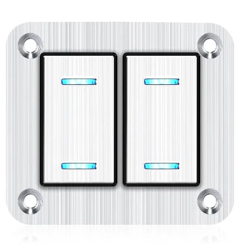 Miniatura 36 de Panel de interruptor basculante de aluminio de 2 vías, impermeable, precableado con retroiluminación azul, interruptor de palanca