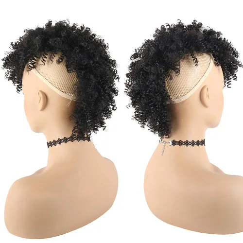 Miniatura 3 de KRSI Cola de caballo de pelo alto afro con flequillo, moño sintético rizado Mohawk Kinkys rizado cola de caballo con clip en colas de caballo