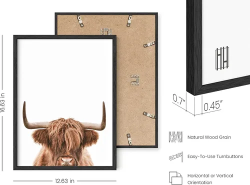 Miniatura 3 de HAUS AND HUES Arte de pared de vaca de las tierras altas, impresión rústica de toro y decoración de animales de granja (marco negro, 12 x 16)