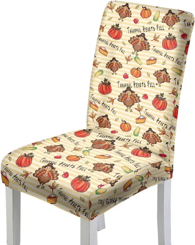 Miniatura 2 de Rnyleeg Thanksgiving Chair Covers for Living Room No Arms Turkey Pumpkin Stretch Dining Chair Covers Set of 6 Soft Washable Kitchen Chair Protector