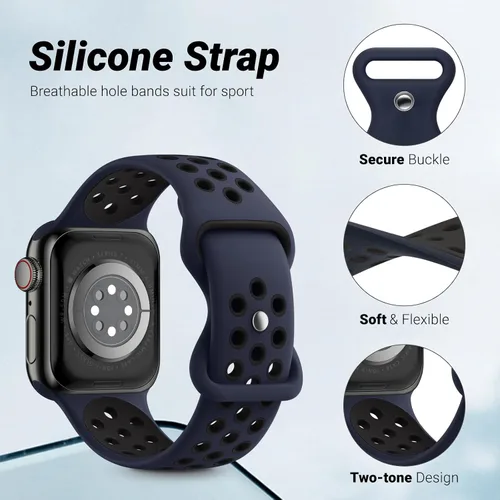 Miniatura 5 de 5 Pack de Correas Deportivas Compatibles con Apple Watch de 44mm 45mm 46mm 42mm 41mm 40mm 38mm 49mm para Hombres Mujeres, Correa de Muñeca