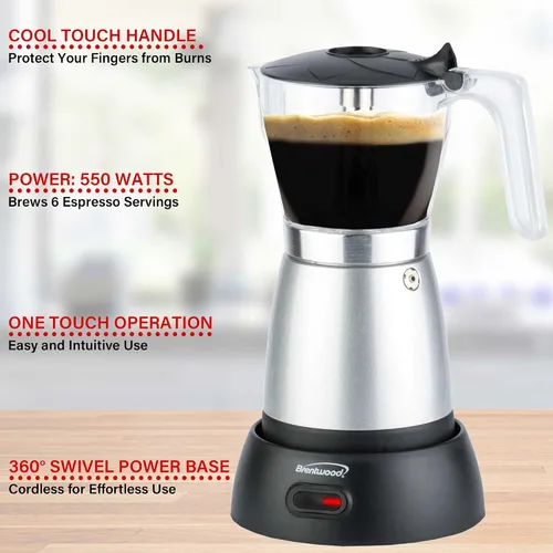 Miniatura 6 de Brentwood TS-119BK Máquina eléctrica inalámbrica de 550 vatios para café expreso, 6 porciones (negro)