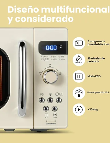 Miniatura 2 de COMFEE' Horno de microondas pequeño retro con tamaño compacto, 9 menús preestablecidos, plato giratorio con memoria de posición, función