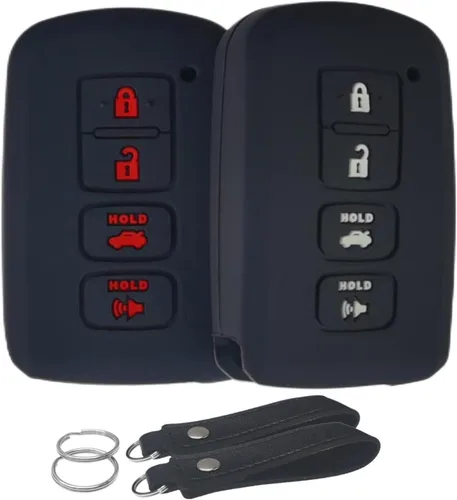 Miniatura 9 de Funda de silicona para llavero con control remoto sin llave, compatible con Toyota Avalon Camry Corolla Highlander RAV4, 4 botones (negro + gris)