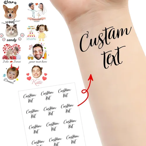 Miniatura 25 de Tatuajes personalizados temporales personalizados temporales con nombre, logotipo, foto facial para adultos, boda, cumpleaños, San Valentín