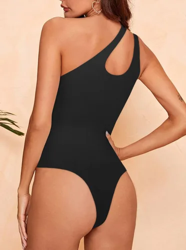 Miniatura 3 de REORIA - Body sexy para mujer, sin mangas, con corte frontal de un hombro y espalda descubierta