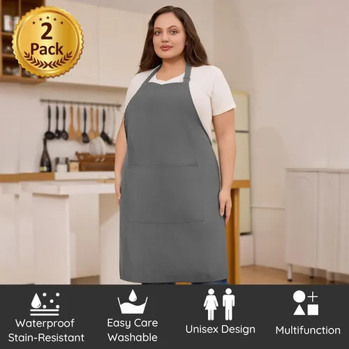 Miniatura 2 de 2 delantales de chef de talla grande, delantal profesional unisex con 2 bolsillos para cocinar, trabajar, hornear (tamaño más grande)