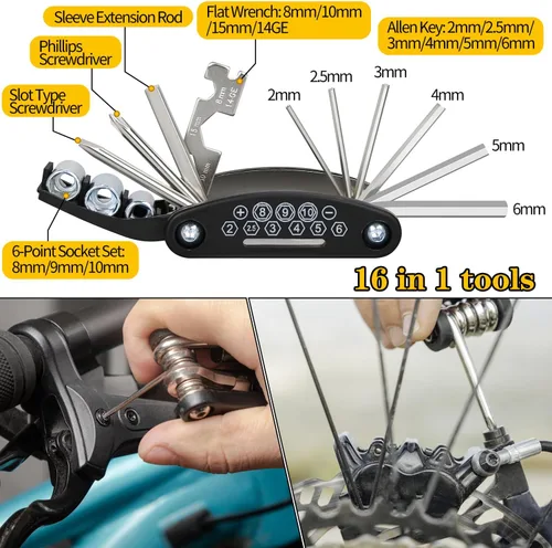 Miniatura 6 de Kit de Reparación de Bicicleta, Bolsa de Reparación de Bicicleta con Bomba de Neumáticos, Kit de Herramientas de Bicicleta para Viajes de Camping