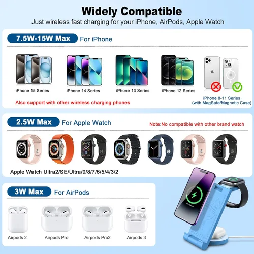 Miniatura 2 de Cargador inalámbrico actualizado 2024: Soporte de carga 3 en 1 para múltiples dispositivos Apple - iPhone 16 15 14 Pro Max 13 12 11 - Watch 10 9 8 7