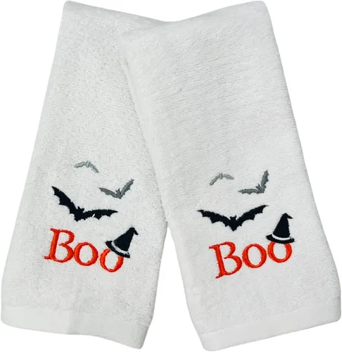 Miniatura 25 de Serafina Home Toallas de mano de baño de Halloween, fantasmas bordados, diseño Boo, juego de 2, color negro, 16 x 25 pulgadas