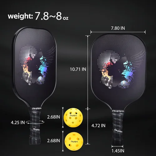 Miniatura 5 de niupipo Pickleball Paddles Set of 2/4/1, USAPA Approved Carbon Fiber & Fiberglass Hybrid, Easy Power, Polypropylene Honeycomb Core, Cushioned 4.72
