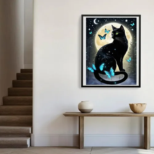 Miniatura 2 de Meothan Kits de Arte de Diamantes de Gato Negro 5D para Adultos Principiantes Kits de Pintura de Diamantes de Gato Luna para Adultos Pintura