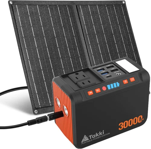 Takki Generador Solar Portátil de 111Wh Estación de Energía con Panel Solar Plegable de 21W, Banco de Energía Cargador Solar de Pico de 120W con