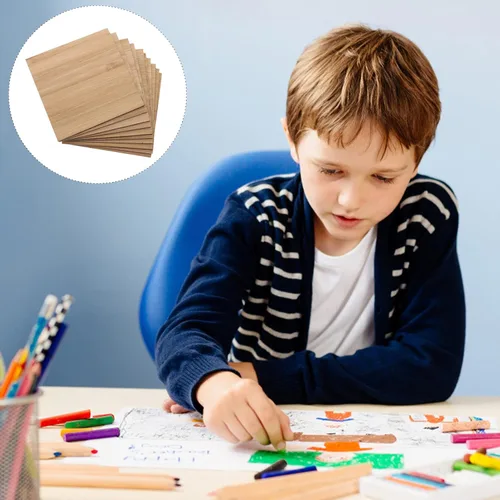 Miniatura 2 de EXCEART Hojas de madera para manualidades sin terminar, piezas de madera, rebanadas de madera de bambú en blanco, recortes cuadrados de madera