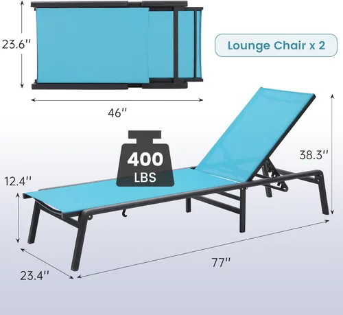 Miniatura 3 de Murago Outdoor Chaise Lounge Chair Set of 2, Foldable Lightweight Patio Lounge Chair with Assembly-Free, 5-Position Adjustable Backrest, Pool Lounge
