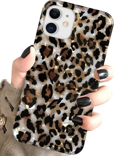 Miniatura 8 de J.west - Funda compatible con iPhone 12/12 Pro de 6.1 pulgadas, elegante y transparente, con estampado de leopardo y guepardo, diseño nacarado