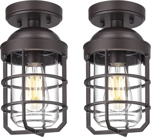 Miniatura 9 de Emliviar Lámpara de techo estilo granja, luz semiempotrada vintage para interior, luz de seguridad con vidrio templado transparente, acabado