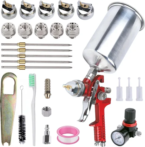 HVLP Pistola de pintura en aerosol para automoción – El kit de pistola de pintura de alimentación por gravedad incluye 5 boquillas (1.4, 1.7, 2.0,