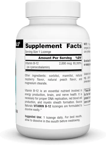 Miniatura 2 de Source Naturals Vitamina B-12, Apoya la Producción de Energía, 2000 mcg - 200 Pastillas Vegetarianas