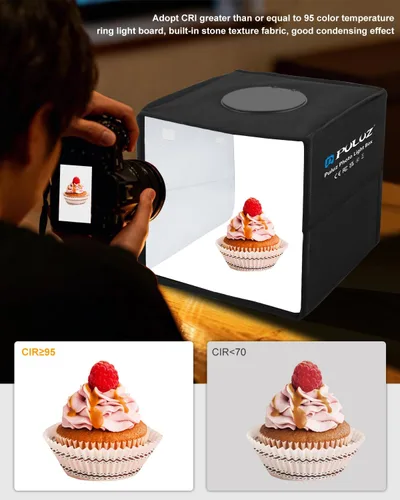 Miniatura 2 de PULUZ - Caja de estudio fotográfico, mini caja de luz plegable, anillo de luz LED, portátil, estudio fotográfico, fotografía, tienda de campaña, kit