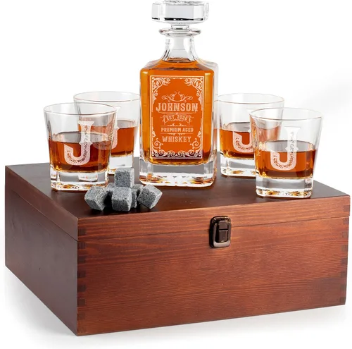 Miniatura 9 de Juego de decantador de whisky personalizado – Juego de regalo de licor personalizado de 5 piezas con 4 vasos y decantador grabado – 27.1 fl oz