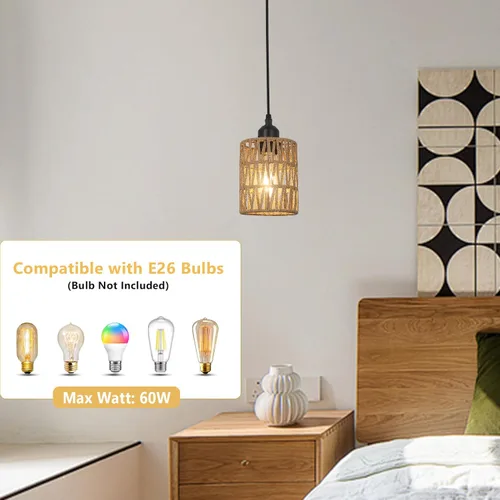 Miniatura 6 de LAMSU Lámparas colgantes de ratán de 1 luz, iluminación colgante bohemia de granja con pantalla tejida a mano de 4.7×5.9 pulgadas, pequeña lámpara
