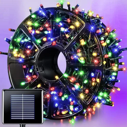 Miniatura 15 de JMEXSUSS 600 luces LED solares azules de Navidad, 206.7 pies, luces azules de Navidad al aire libre, impermeables, 8 modos de luz solar al aire