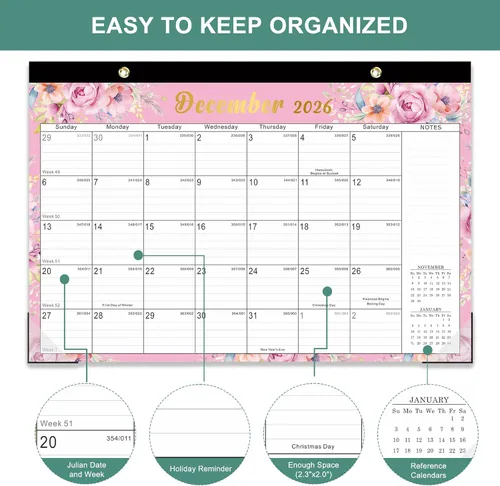 Miniatura 4 de Lbylyhxc Calendario de escritorio 2026, calendario de 18 meses para usar ahora hasta diciembre de 2026, calendario mensual grande de 17 x 12