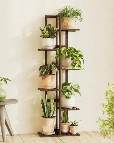 Miniatura 8 de Bamworld Soporte de bambú para plantas de interior con 6 niveles, estante de plantas de exterior, soporte de esquina para múltiples plantas, soporte