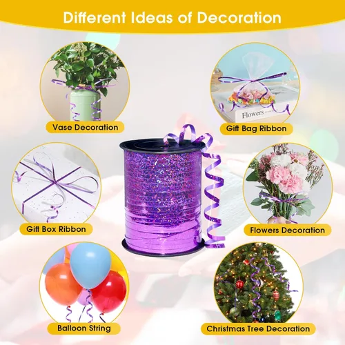 Miniatura 4 de Cinta rizadora morada – Cinta rizadora metálica brillante de 500 yardas para envolver regalos, globos, Halloween y fiestas de cumpleaños Cinta morada