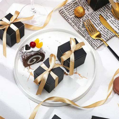 Miniatura 4 de Jutom 100 mini cajas de regalo, cajas de dulces extra pequeñas de papel con cinta dorada para el día de San Valentín, cumpleaños, boda, aniversario
