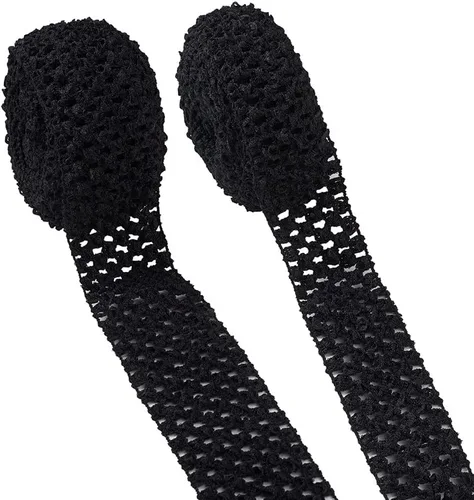 KISSITTY 2 rollos de cintas elásticas de ganchillo de 10.93 yardas, de poliéster negro, banda elástica de ganchillo plano para envolver regalos,