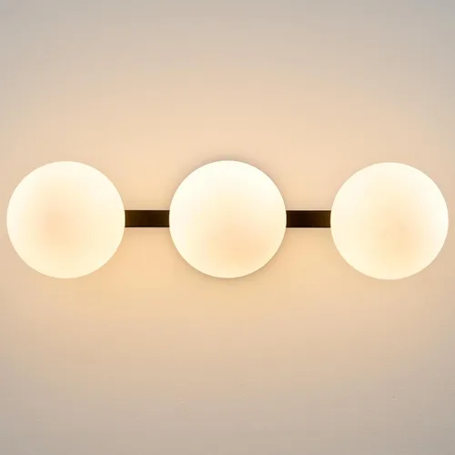 Miniatura 12 de Aplique de pared moderno de globo de vidrio: Luz de apliques esféricos dorados - Accesorio de luces de bola individual de latón pequeño para tocador