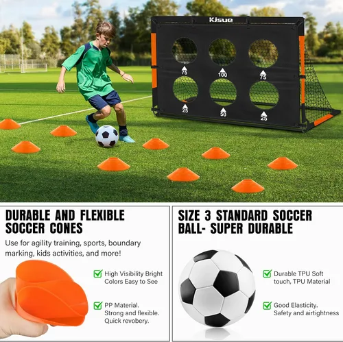 Miniatura 6 de Juego de portería de fútbol infantil para patio trasero – 2 porterías de fútbol de 6 x 4 pies, equipo de entrenamiento, red de fútbol para niños