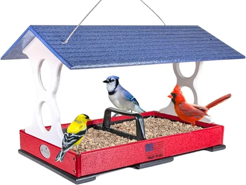 Miniatura 7 de JCs Wildlife Comedero Grande para Pájaros Verde y Marrón de Paso Libre con Bandeja Extraíble para Semillas con Orificios de Drenaje - Capacidad