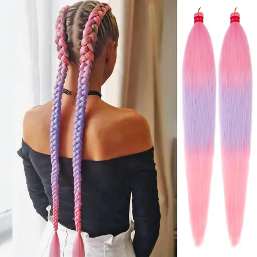 Miniatura 30 de Cabello trenzado preestirado, cabello trenzado degradado de 28 pulgadas, paquete de 8 extensiones de cabello trenzado de mezcla de colores sedosos
