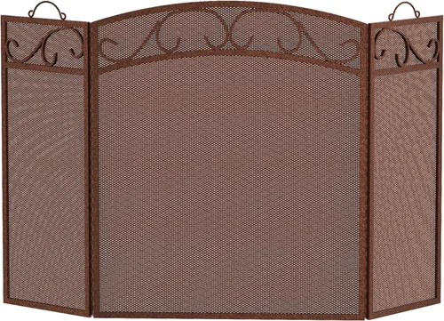 Miniatura 4 de Fire Beauty Pantalla de chimenea 3 paneles con asas de hierro forjado 51 pulgadas de largo x 31 pulgadas de alto, cubierta protectora de chispas