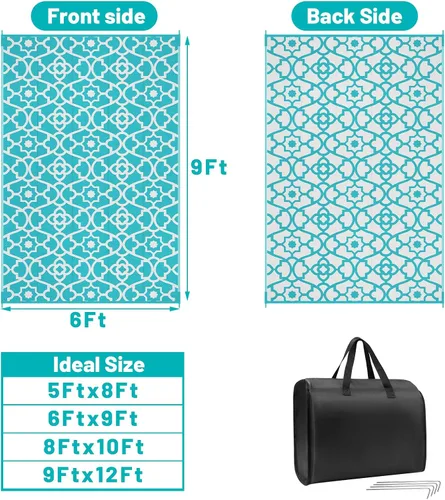 Miniatura 2 de HEBE Alfombra de Exterior Impermeable 6x9, Alfombra de Paja de Plástico Alfombra de Camping, Alfombras de Patio Exterior Reversibles Tapete para RV