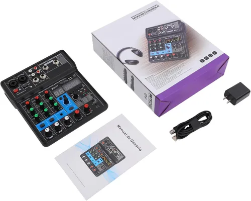 Miniatura 9 de Mezclador de audio Bluetooth Live Studio de 4 canales, pantalla LED, consola de mezcla USB profesional con ecualizador de 3 bandas, consola