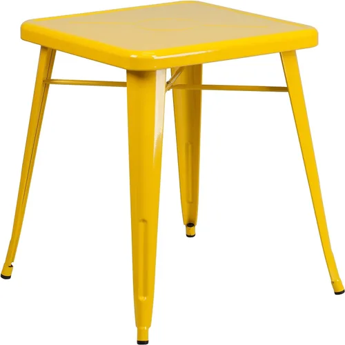 Miniatura 3 de Flash Furniture Juego de mesa cuadrada de metal blanco de grado comercial de 23.75 pulgadas para interiores y exteriores con 2 sillas apilables