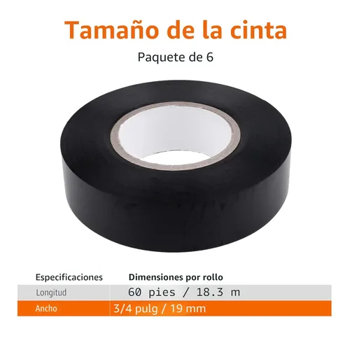 Miniatura 4 de Amazon Basics Cinta adhesiva eléctrica, para bricolaje en el hogar, reparaciones, electricidad, automoción y equipo, paquete de 6, 3/4 pulgadas por